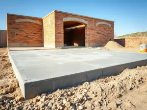 Ręce budowlańca łączą stare pęknięte fundamenty z nowym betonem za pomocą zbrojenia i metalowych łączników