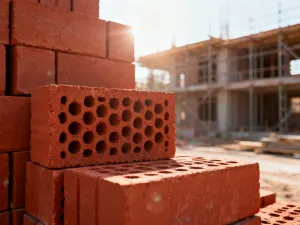 Plastikowe dystanse zamontowane na stalowym zbrojeniu, zapewniające odpowiednią otulinę betonową przed zalaniem.