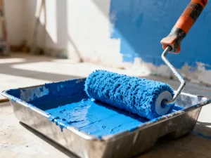 Wyrównywanie świeżego betonu metalową łatą na placu budowy drogi w słoneczny poranek.