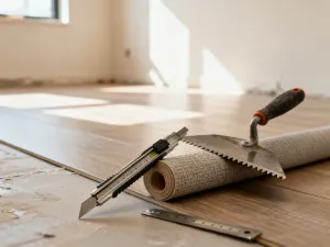 Zbliżenie na płytki ceramiczne imitujące dębowe drewno o matowym wykończeniu w nowoczesnej łazience.