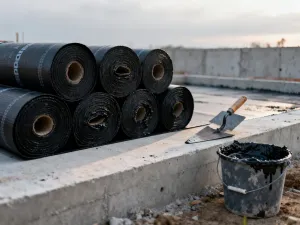 Profesjonalna paca do fugowania leżąca na świeżo ułożonych płytkach ceramicznych z widoczną, czystą szczeliną.