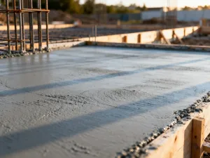 Czarna folia kubełkowa zamontowana na betonowej ścianie fundamentowej z widocznym zakładem arkuszy.